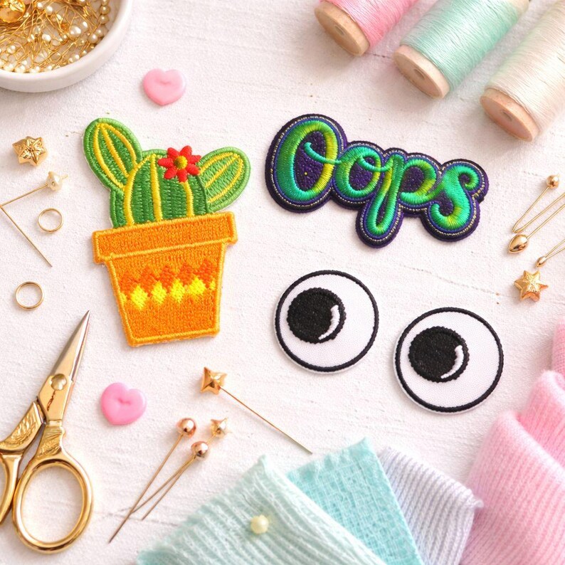 Vintage Oops Patch Set, Prickly Cactus Eyes Y2K Patchcore, DIY Gen Z ...