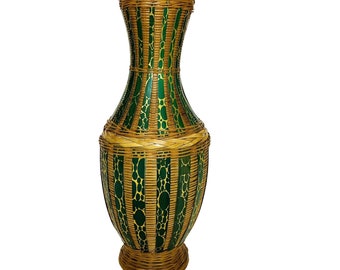 Vase bohème en rotin Zhejiang MCM en osier, vert et or, chandelier de jardin