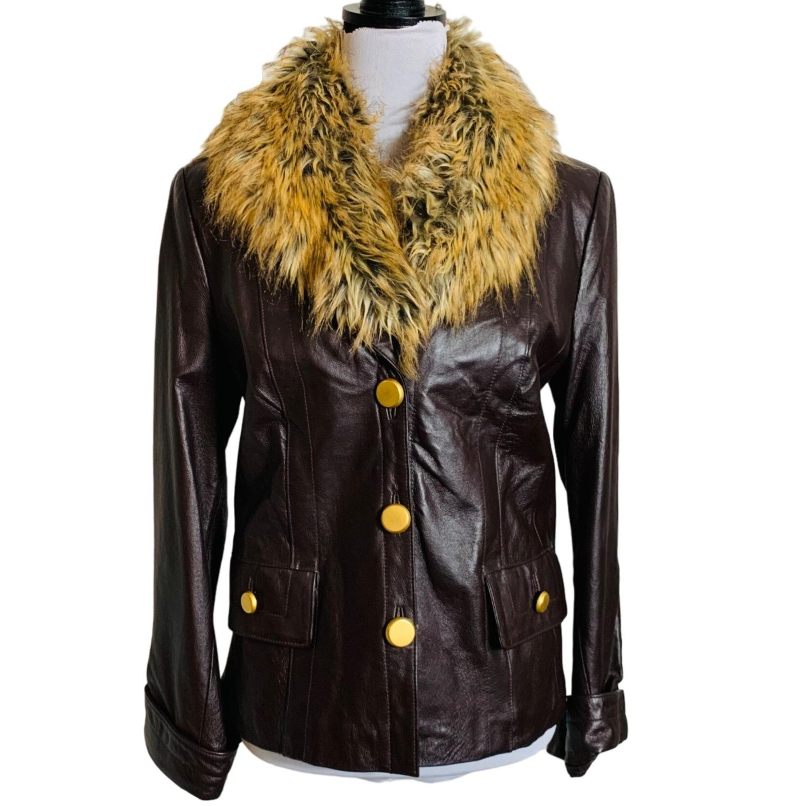 Terry Lewis Brown Leather Jacket Size Petite Small Removable