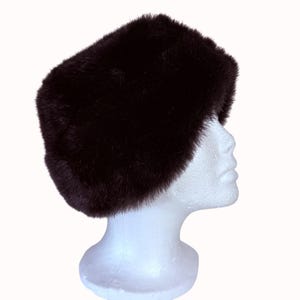 Vintage Faux Mink Fur Hat Over Ears Winter Accessory Dark Brown Womens Luxury Fashion