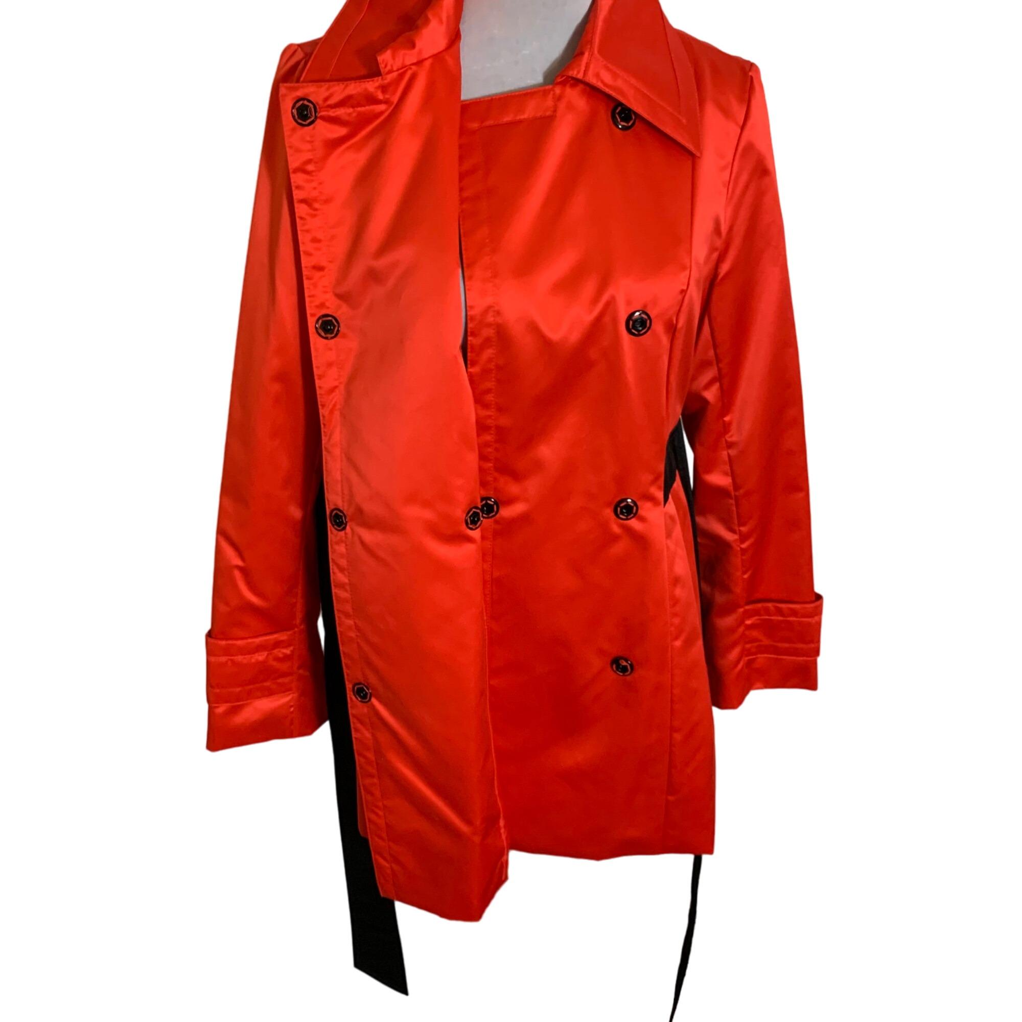 ABS Silver Label Glam Red Sheen Trench Coat Size S Black