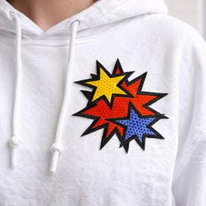 Simplicity Comic Explosion Patch Pop Art Star Burst Iron On Applique Patchcore, Gen Z DIY Upcycle Thrifted Apparel