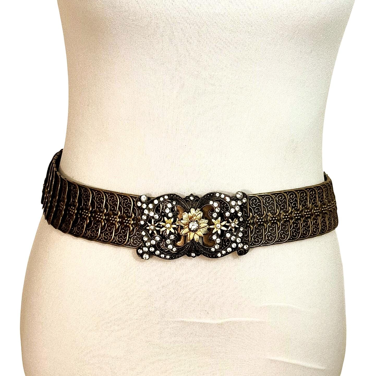 Vintage Gold Tone Rhinestone Belt: Floral Buckle, Size M - Etsy