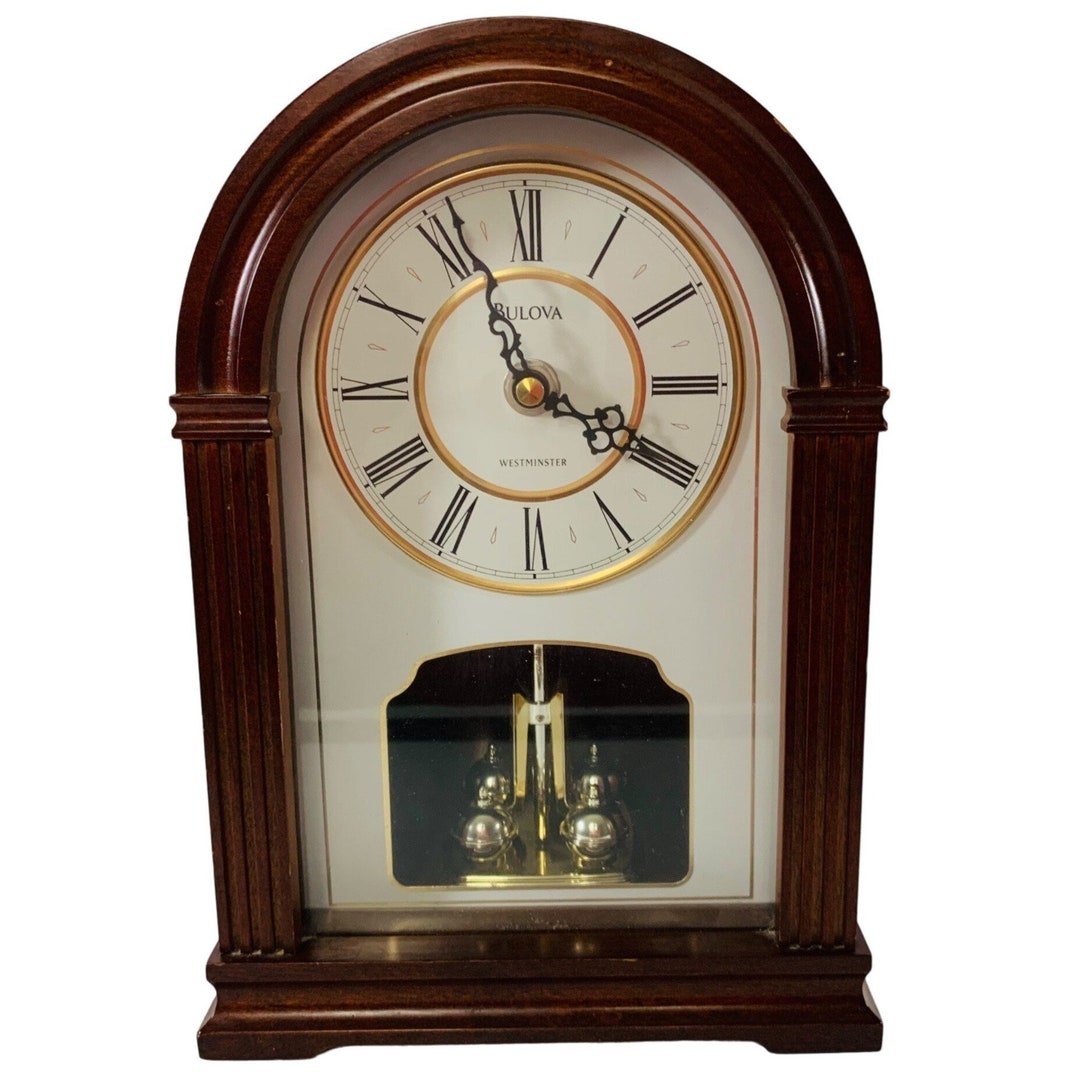 Vintage Bulova Walnut Finish Westminster Chimes Mantel Clock Etsy