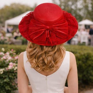 Red Wide Brim Church Hat - Etsy