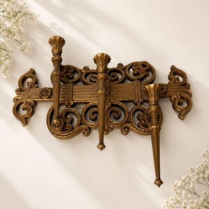 Vintage Homco Sconce Wall Decor 3 Arm Candelabra Regency Gold 70s Candle Holder