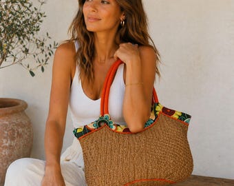 Y2K Vera Bradley Straw Tote ,Flower Shower Pattern Floral Bucket Bag, Tropical Boho Beach Style Purse, Cottagecore Womens Fashion