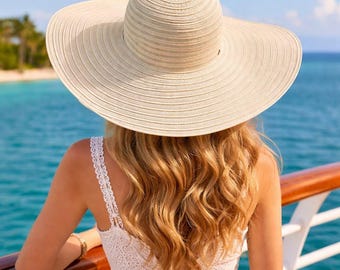 Betmar Beach Wide Brim Sun Hat Ivory UPF 50 Floppy Vintage  display picture 2