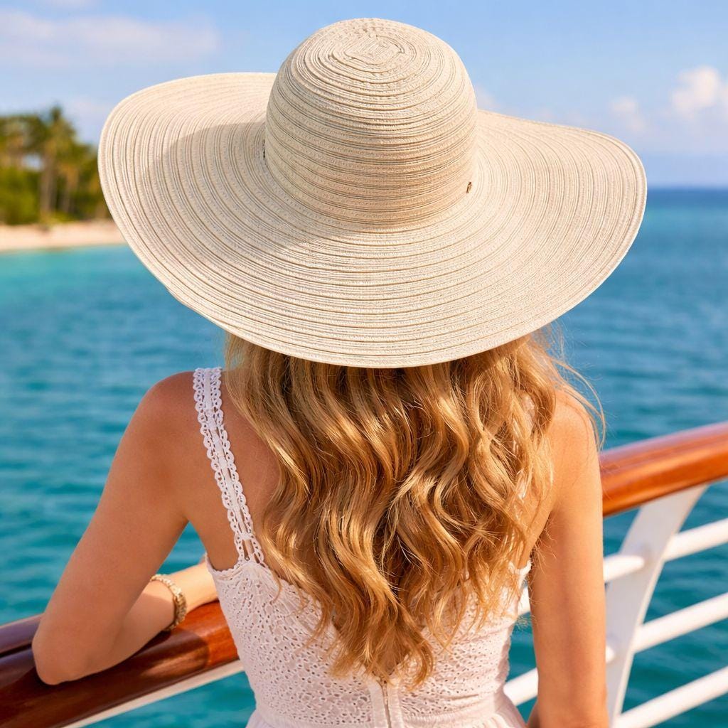 Betmar Beach Wide Brim Sun Hat Ivory UPF 50 Floppy Vintage  display picture 3