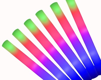 Party Light Up Glow Sticks Set of 10, LED Foam Batons, Glows in The Dark 3 Modes, Multicolor Favors Birthdays, Wedding Reception, Holidays