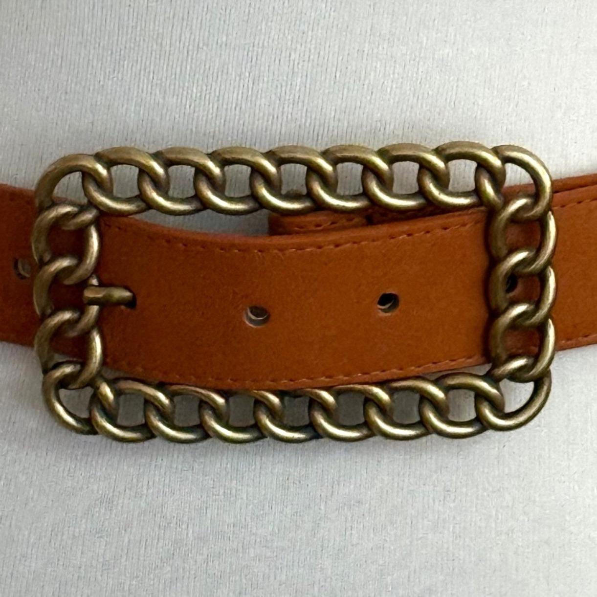 Lodis Brown Leather Belt With Chain Detail Buckle, Genuine  display picture 1