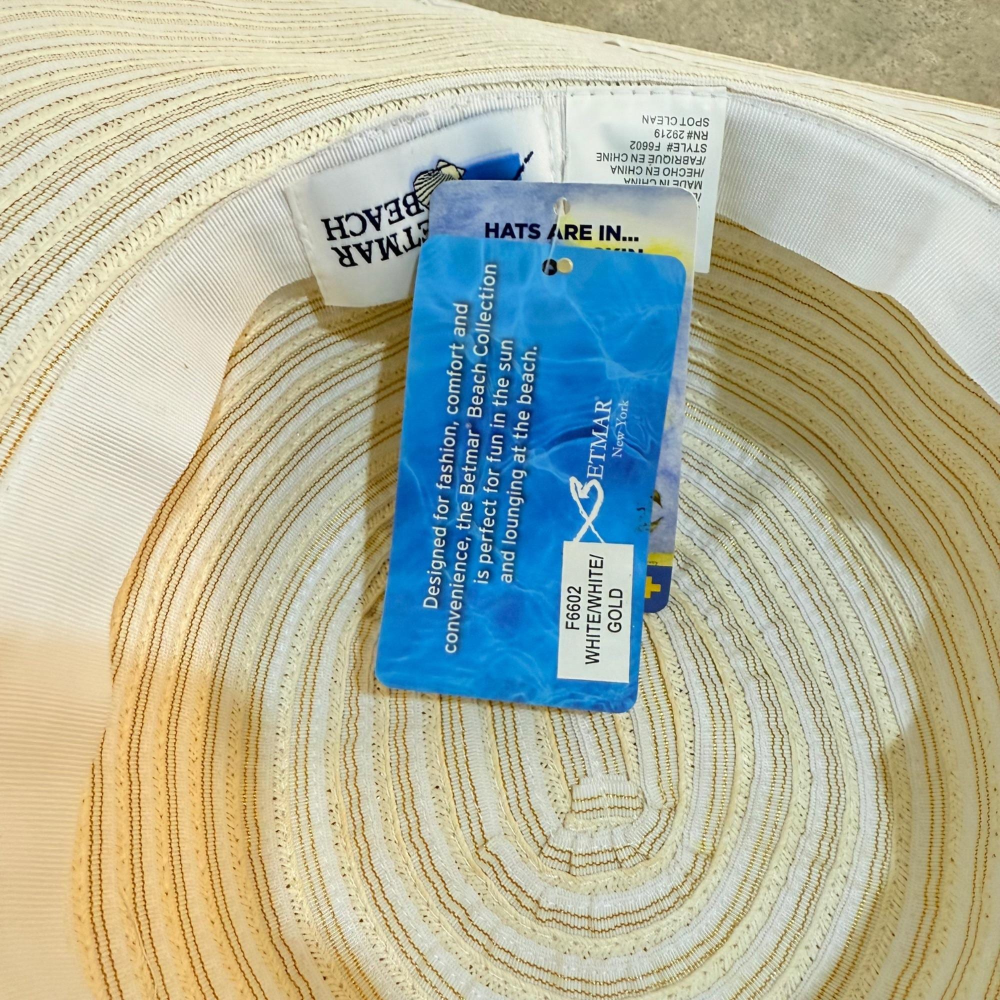 Betmar Beach Wide Brim Sun Hat Ivory UPF 50 Floppy Vintage  display picture 3