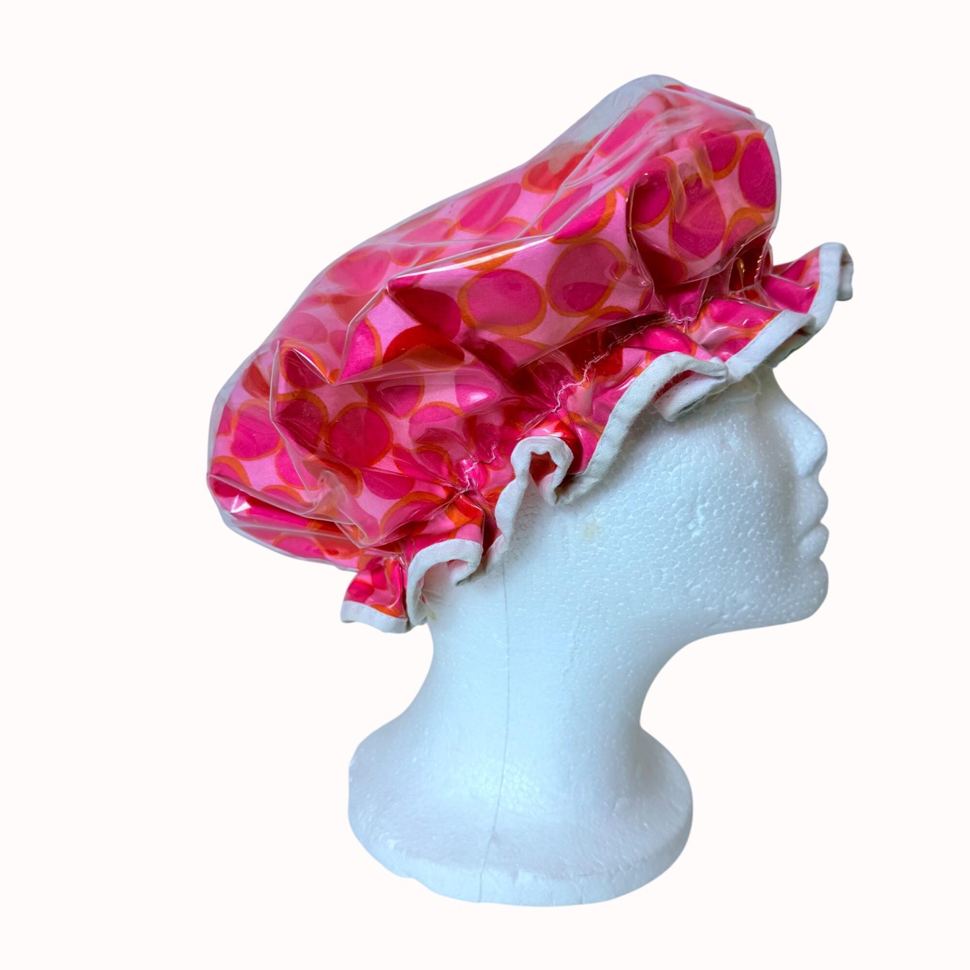 Vintage Vinyl Shower Cap Pink Polka Dot, Retro 1960s  display picture 3