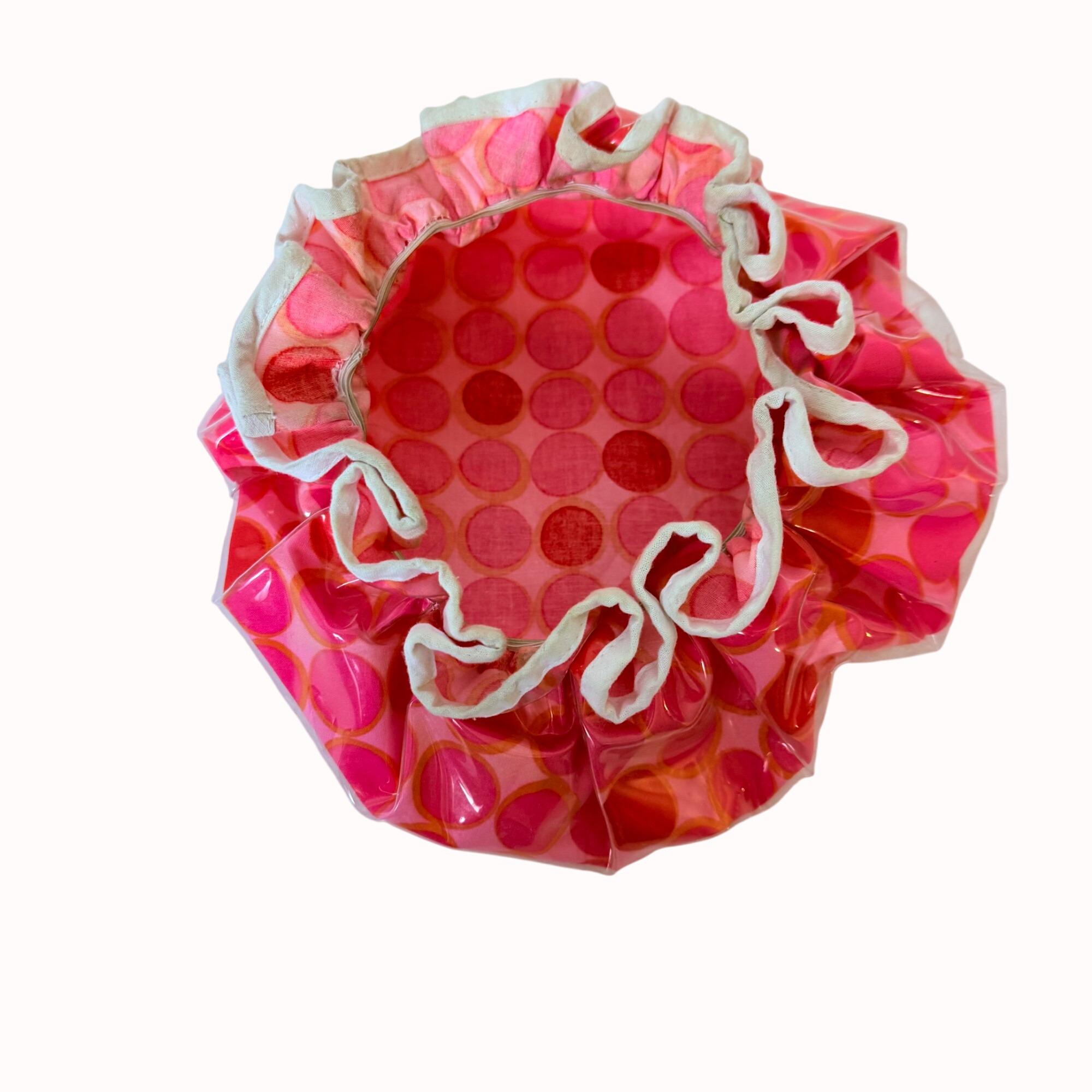 Vinyl Shower Cap Pink Polka Dot Retro 1960s VTG Pin Up Bathroom Hair Mod Glam Vintage Goody Pink PVC Shower Cap - 1970s Beauty Accessory  main image 4