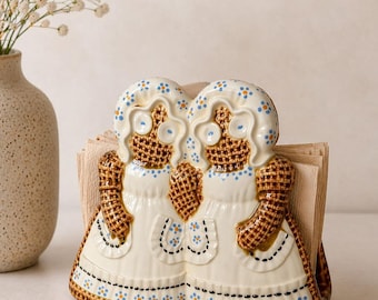 Vintage Rag Doll Napkin Holder, Sittre Ceramic 1979 Kitchen Table Decor, Farmhouse Mail Organizer, Cute Retro Cottagecore Home Accent