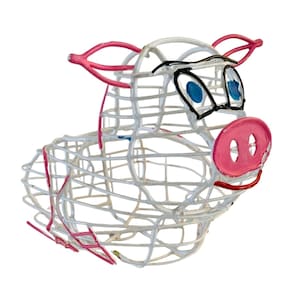 Retro Wire Pig Shaped Basket Vintage 70s Eggs Veggies Fruit Storage Kitchen Decor Farmhouse Country Vinyl Molded Rustic Kitsch