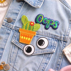 Ensemble de patchs vintage Oops, Prickly Cactus Eyes, patchcore Y2K, DIY Gen Z Upcycle Thrifted Apparel, veste à capuche, sac à dos Simplicity,