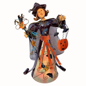 Vintage Pier 1 Halloween Witch Metalworks Decor: Resin Head, Metal Skirt