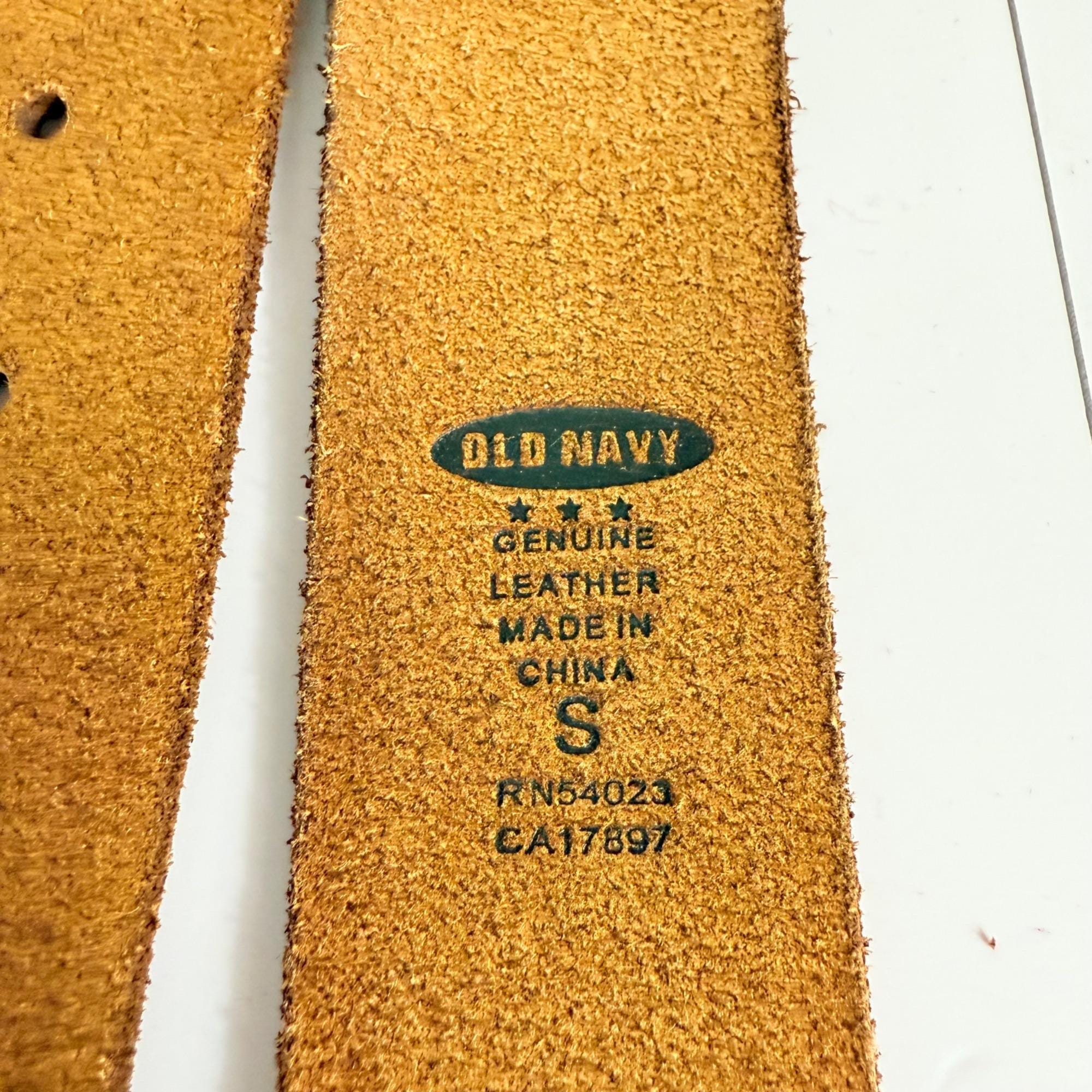 Old Navy Leather Belt Size S Floral Brass Buckle Cognac  display picture 2