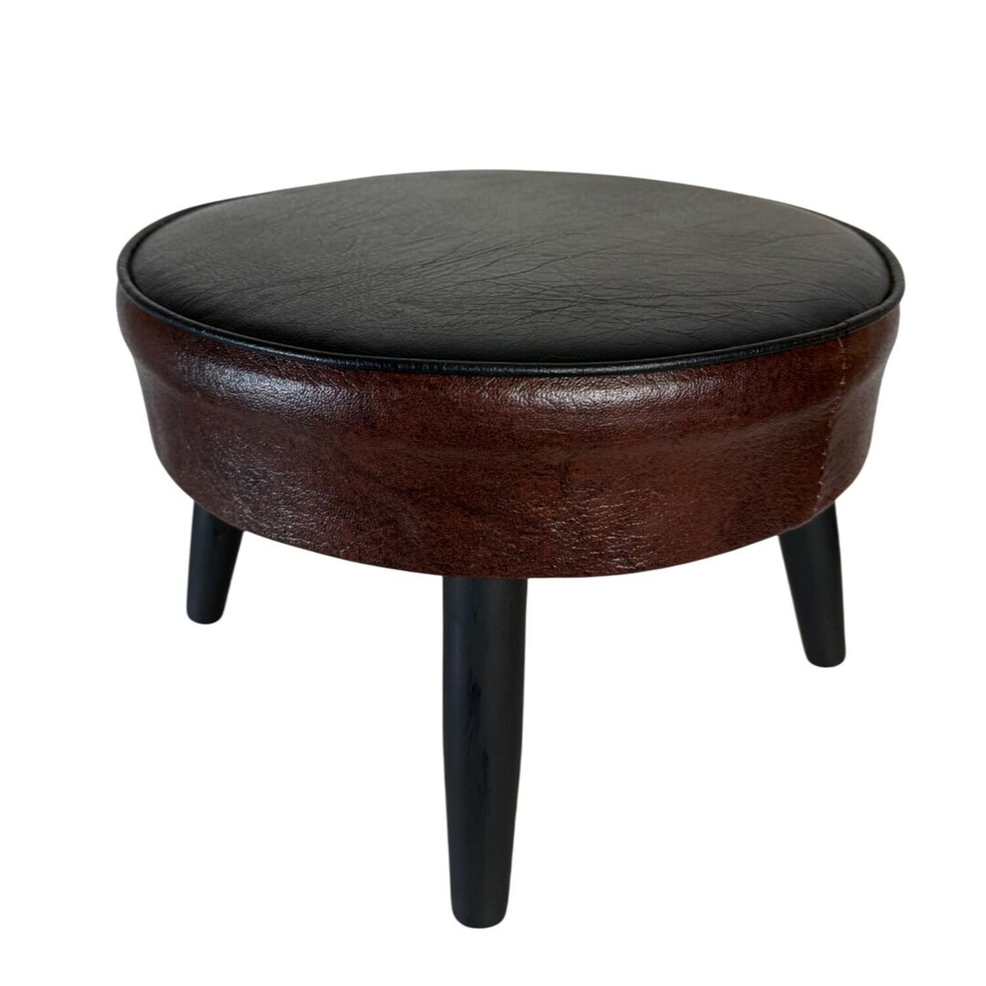 Gilbert & Ryan Mid Century Short Foot Rest Stool VTG Round Brown Black ...