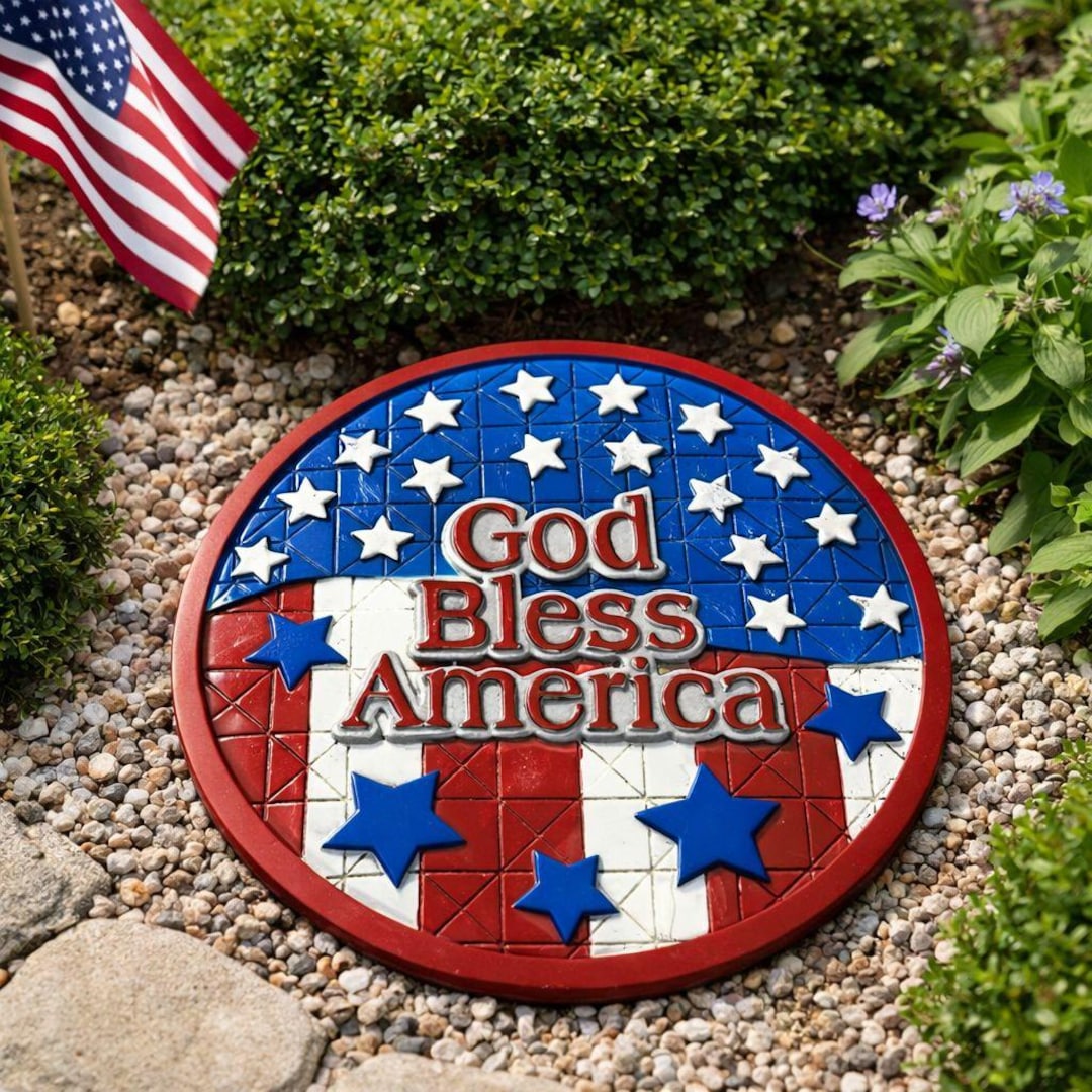 Americana God Bless America Garden Stone Wall Plaque Patriotic