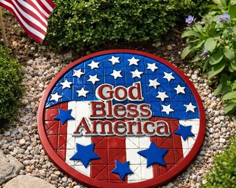 Americana God Bless America Garden Stone Wall Plaque Patriotic