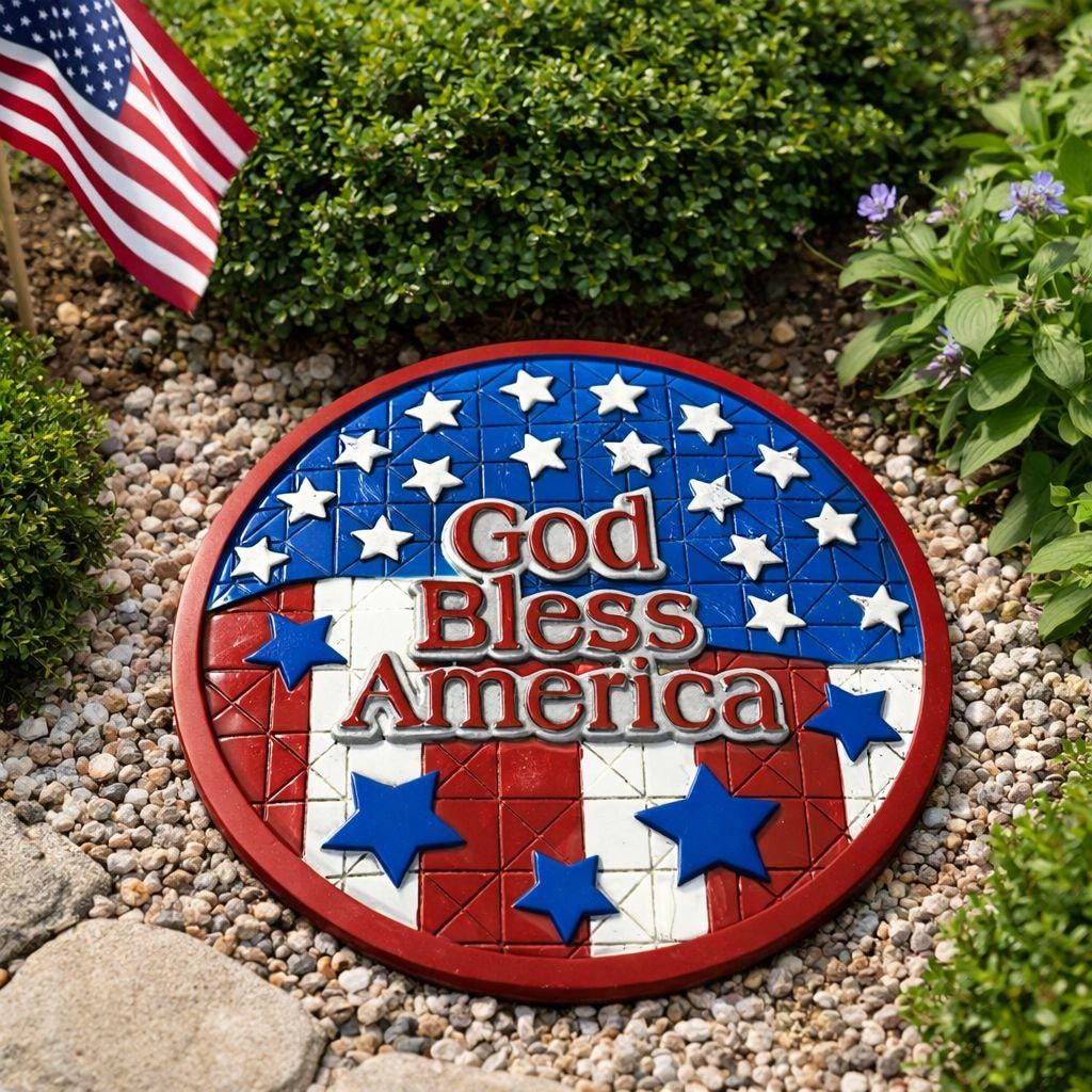 America 250 God Bless America Garden Stone Wall Plaque Patriotic