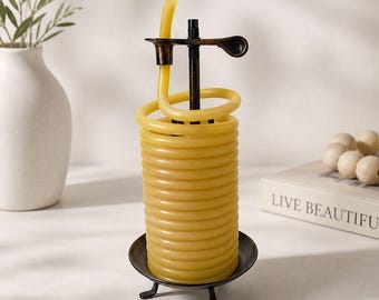 Vintage Industrial Spiral Candle Holder, Yellow Coil Home Decor, Rustic Metal Stand Mid Century Modern Decor, Unique Display Retro Accent