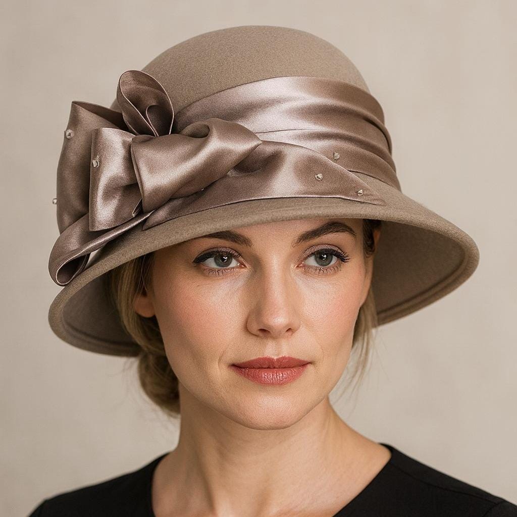 Elegant Brown Wool Hat with White Sequined Beaded Floral Embellishments Wool Hat Woman With Rhinestones - Etsy main image 4