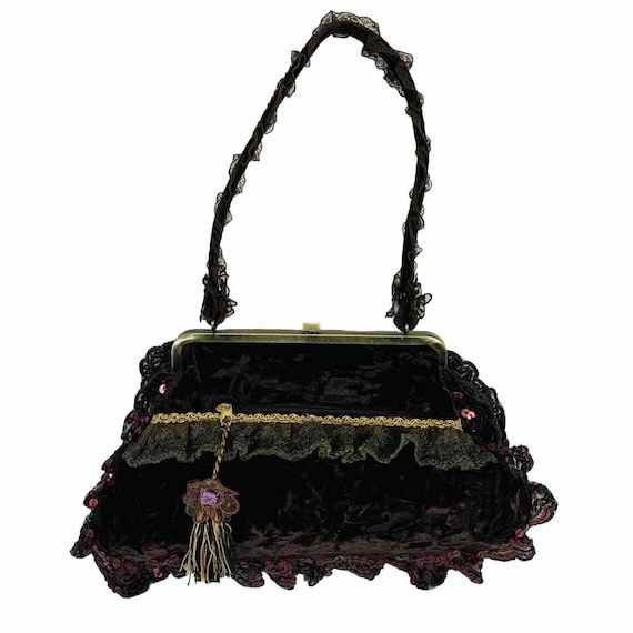 小物 Jerez Vintage Zardozi Metallic Embroidery Velvet Handbag Hippie