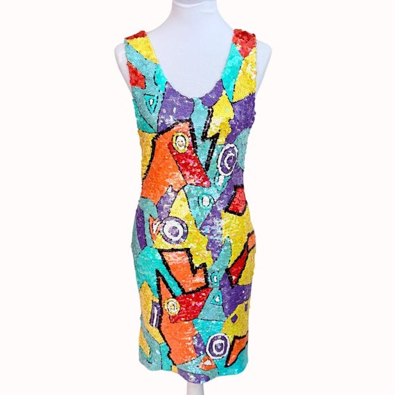 Robe moulante à sequins rétro des années 80, taille XS VTG