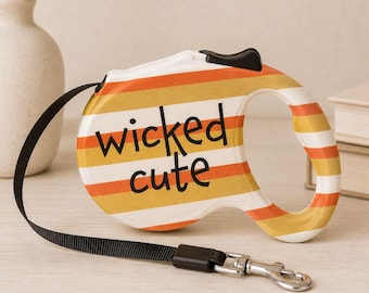 Doghaus Whimsy Collection Retractable Dog Leash, 10FT Pet Lead Medium Size Pup Up To 75 Lbs, Halloween Orange Stripe Wicked Cute Doggie Walk