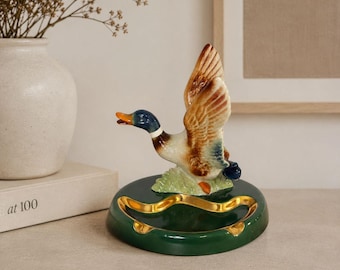 Vintage Stockenten Wildtier Aschenbecher, Mitte des Jahrhunderts moderner Cabincore Keramik Pfeifenhalter, männliches Mancave MCM Barware Dekor