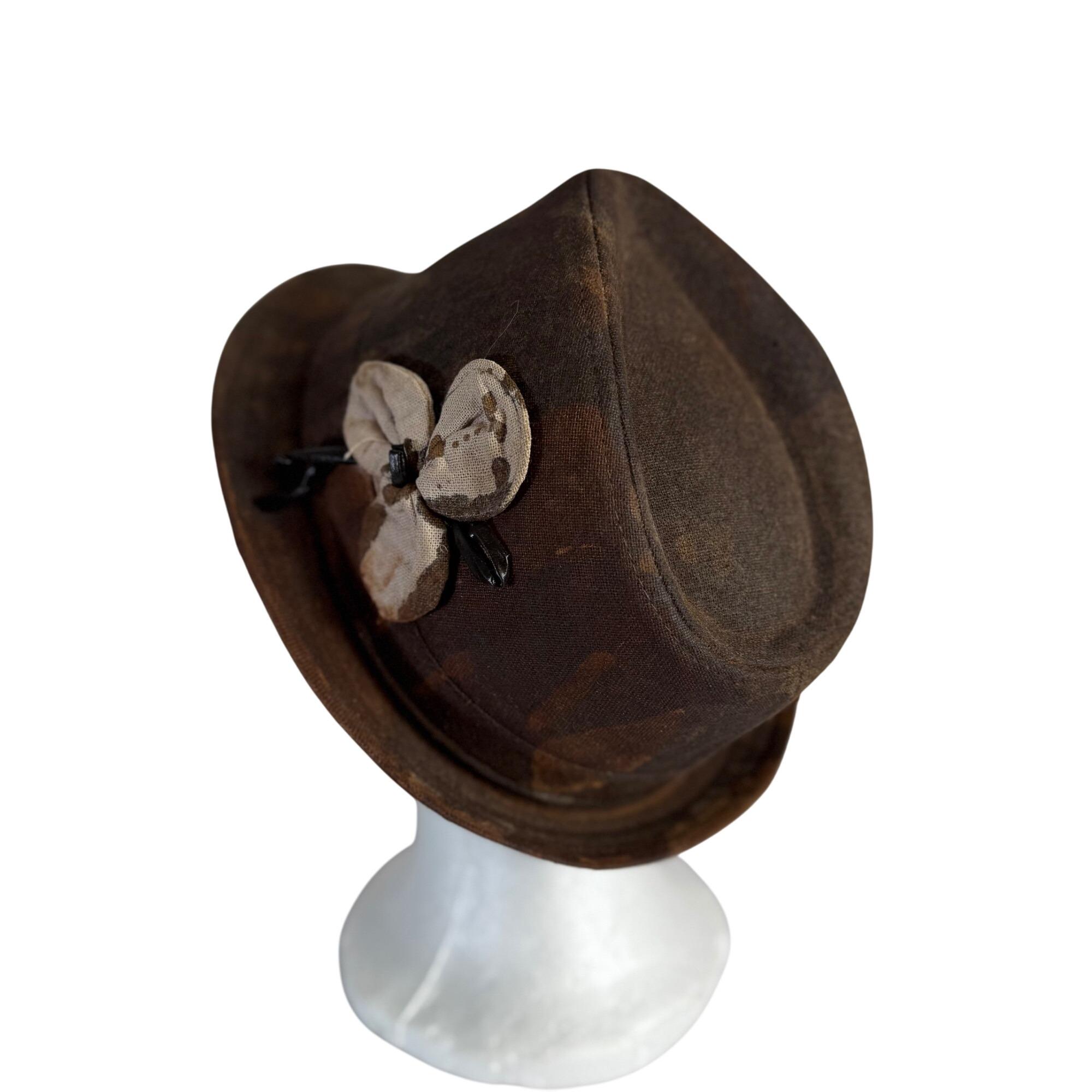 Distressed Y2K Fedora Brown Camo Floral Accent Steampunk  display picture 2