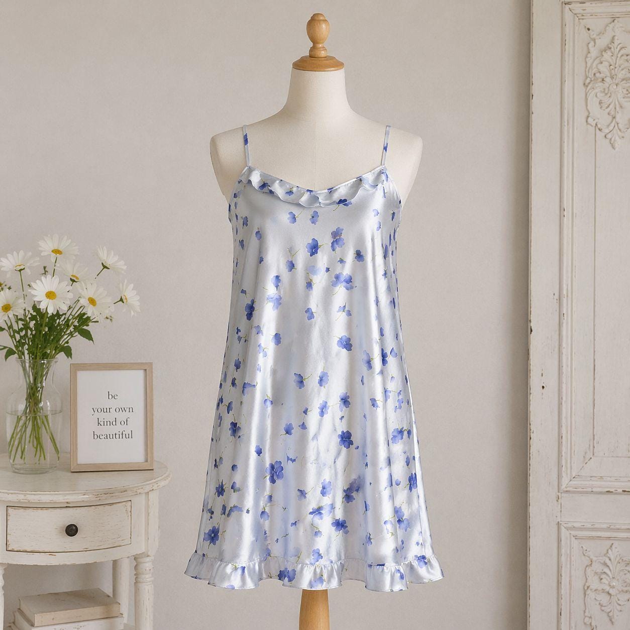 chinese dress ladies Vintage Babydoll Baby Blue Lace Slip Dress – Spark Pretty main image 1