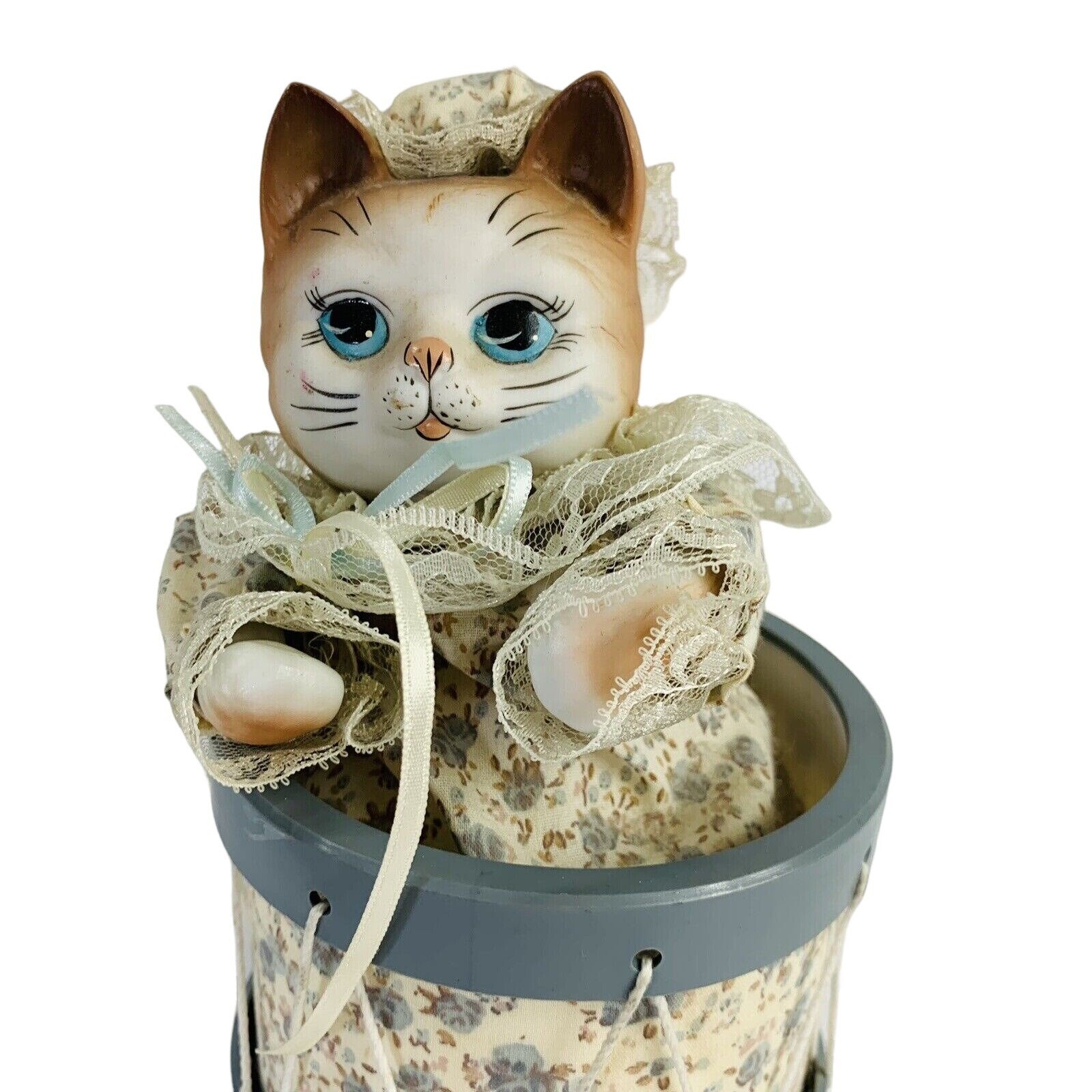Vintage Porcelain Cat Figurine in Drum Music Box Animated Movement Small World Etsy
