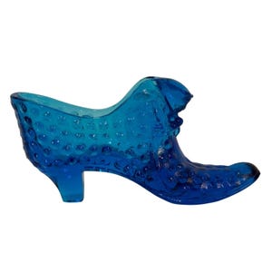 Fenton Blue Art Glass Grandmas Shoe Figurine Hobnail Collectible Slipper Vintage Chic Decor Granny Core Decorative Victorian Home Decor