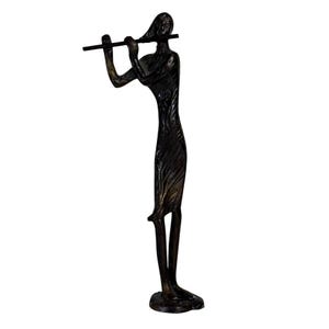 Bronze Flutist Sculpture: Vintage Musician Figurine, Metalwork Art