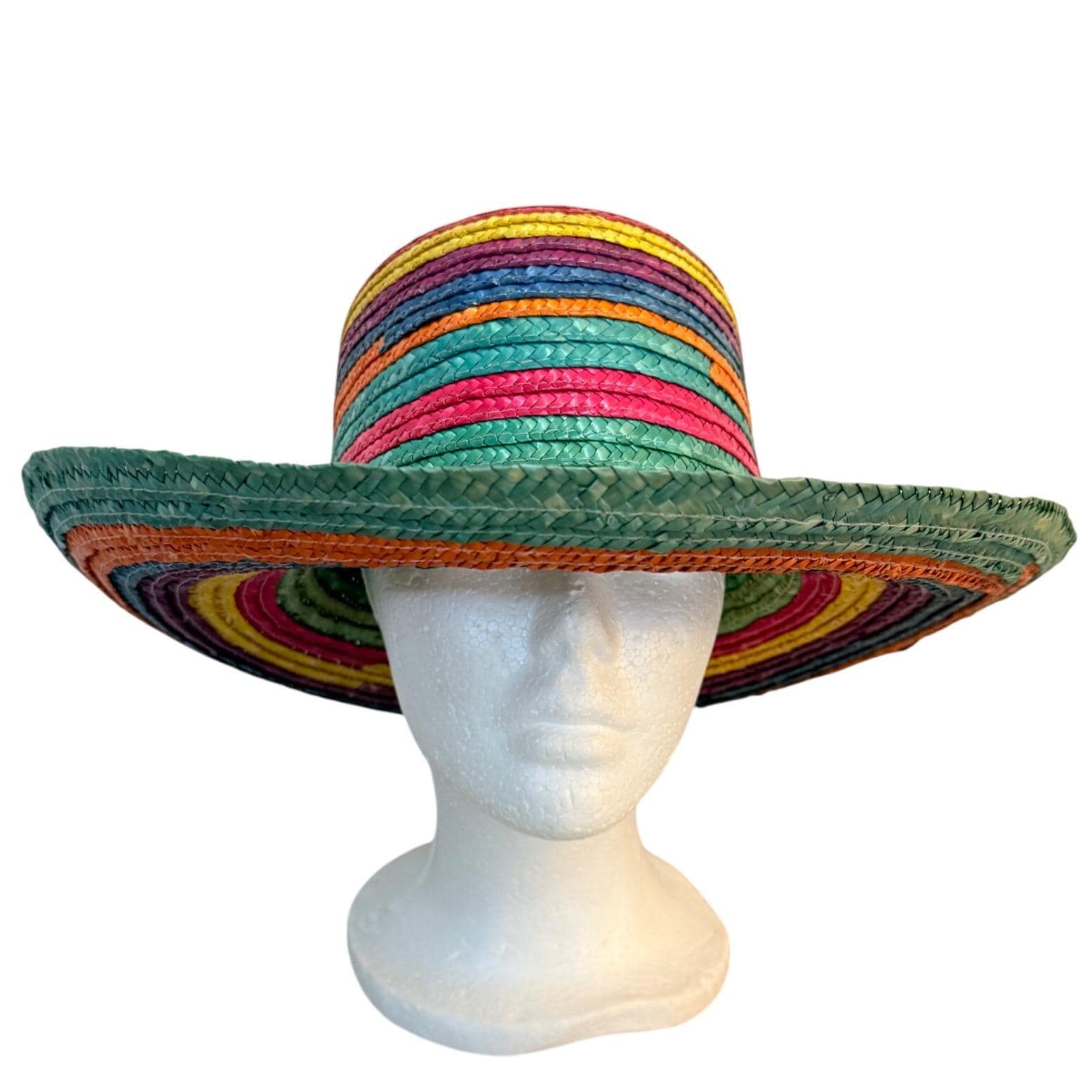 Scala Rainbow Sun Hat Unisex Wide Brim VTG Handwoven Straw 