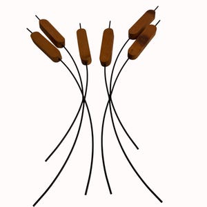 MCM Cattail Stems Wall Hanging: Wood & Metal Rustic Cabin Decor - Set of 2