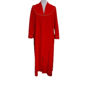 Retro 80s Vanity Fair Vibrant Red Maxi Robe Size M Long Sleeve Tassel Zipper Corded Accent Vintage Cozy Loungewear USA Grannycore Sleep