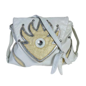 Retro anos 80 Moda Couro Branco Bolsa de Ombro Bolsa Crossbody Strass Bordado Prata Bege EUA