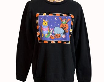 Felpa vintage di Halloween con Winnie the Pooh, taglia L, grafica Disney Black Eore Pigglet Tigger, maglia a collo alto a maniche lunghe per la stagione spettrale