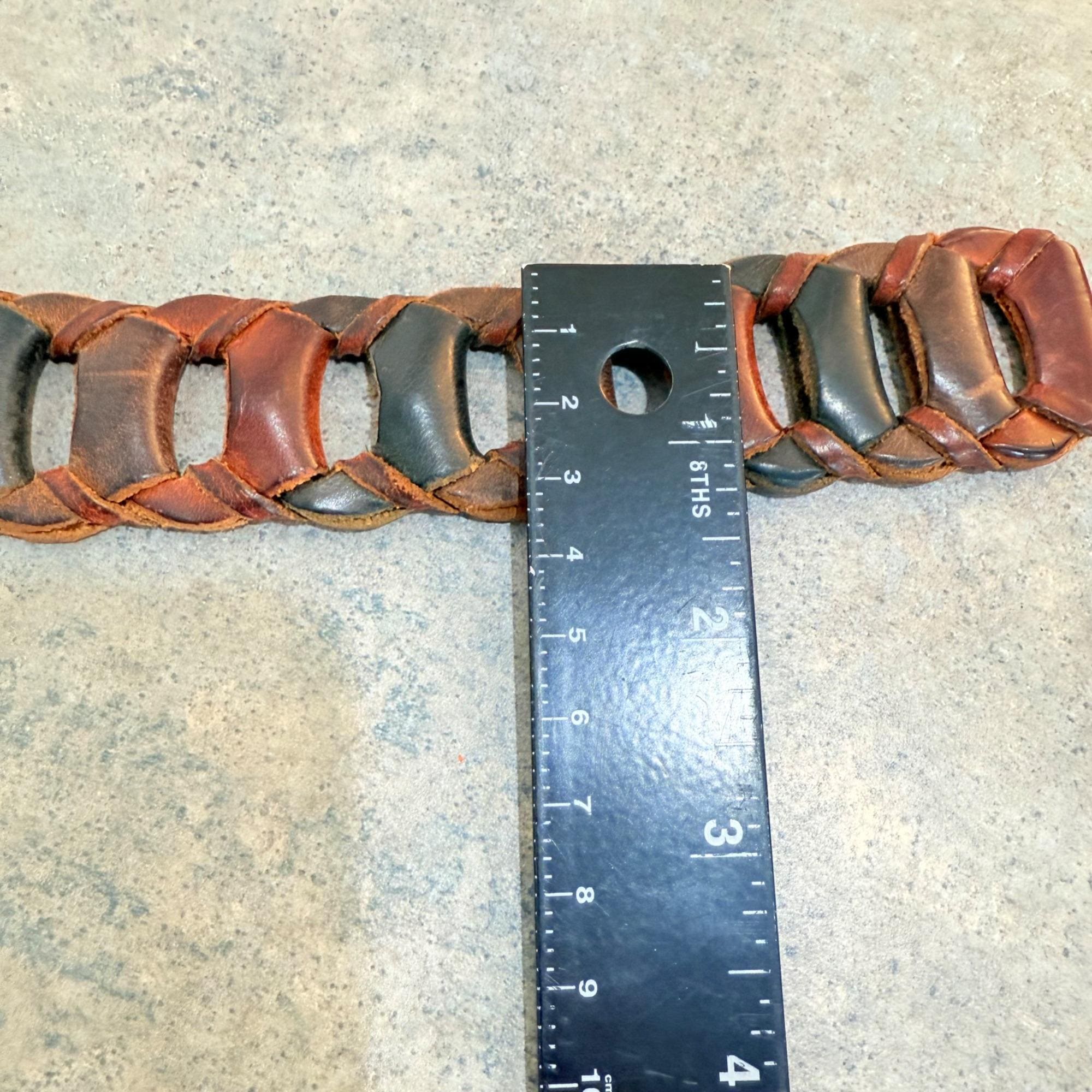 County Seat Multicolor Leather Belt Sz S Rustic Link Woven VTG 70s Brass Buckle Just listed ? A ca. 1970s Zuni tooled leather and inlay  main image 3