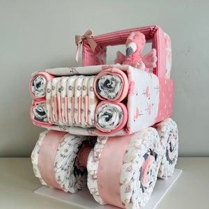 Flamingo Diaper Jeep, Aloha Baby, Flamingo Diaper Cake Jeep, Girl Baby Shower Gift, 4x4 Jeep Cake, Tropical Diaper Truck, Pink Coral