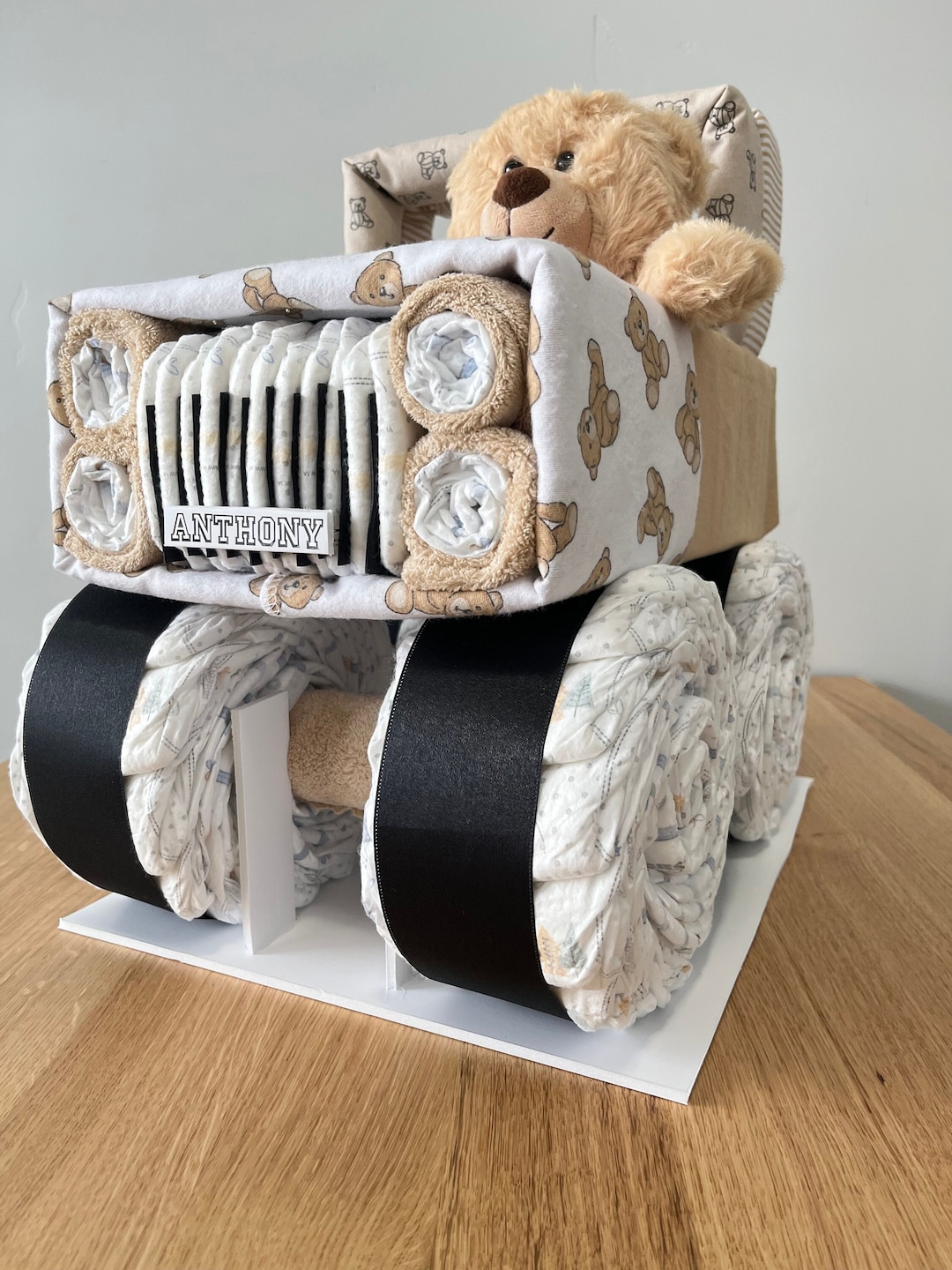 Teddy Bear Diaper Cake Jeep, Diaper Truck, Baby Shower Gift, We Can ...