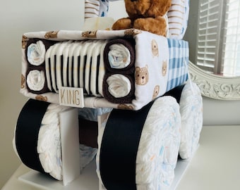 Teddy Bear Diaper Jeep, Diaper Truck, Boy Baby Shower Gift, We Can Bearly Wait, Adventure Awaits, 4x4 Diaper Jeep Cake for Baby Boy