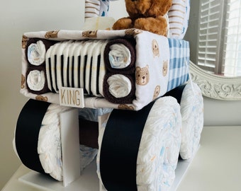 Teddy Bear Diaper Jeep, Diaper Truck, Boy Baby Shower Gift, We Can Bearly Wait, Adventure Awaits, 4x4 Diaper Jeep Cake for Baby Boy