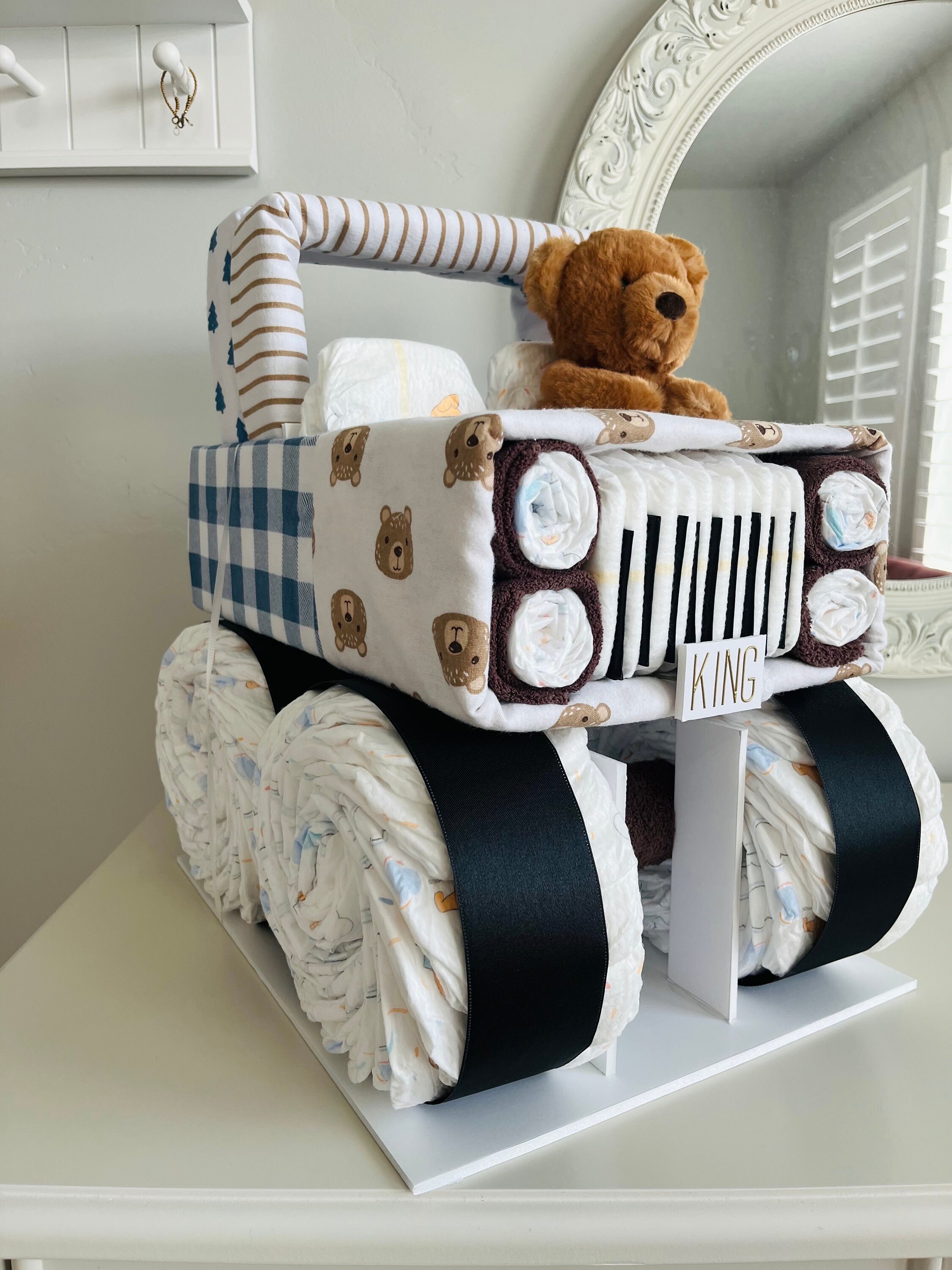 Teddy Bear Diaper Jeep, Diaper Truck, Boy Baby Shower Gift, Adventure