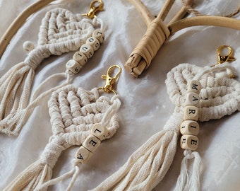 Porte clés personnalisé coeur macramé | Idée cadeau maman marraine mamie maitresse d'école, idée cadeau noël personnalisé